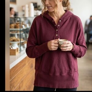 Bucketlist Maroon Hoodie Size S Cotton Blend Button Neck Pullover Casual Sweater